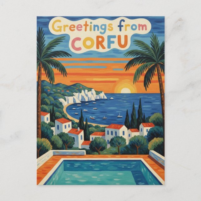 Sunset Corfu Greece Travel Postcard (Front)