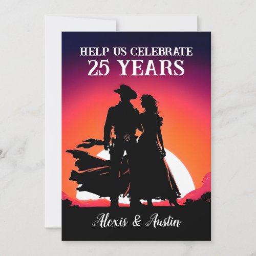 Sunset Cowboy and Cowgirl 25th Anniversary  Invitation