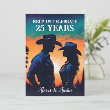 Sunset Cowboy And Cowgirl 25th Anniversary  Invitation by DakotaInspired at Zazzle