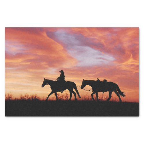 Sunset cowboy and horse silhouette tissue paper