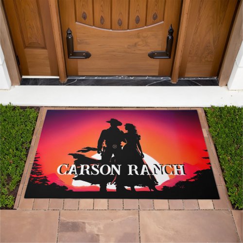 Sunset Cowboy Couple Doormat