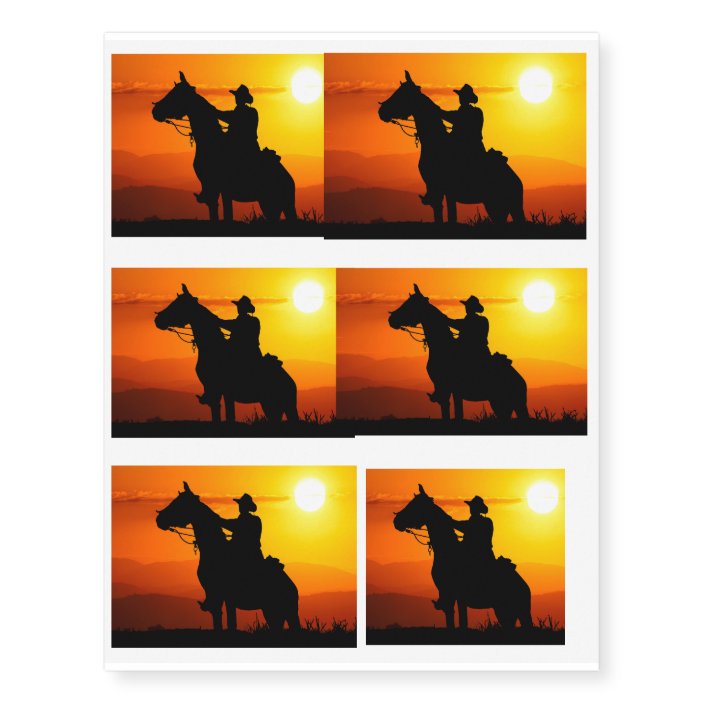 picture Cowboy On Horse Silhouette Tattoo sunset cowboy cowboy sunshine western country temporary tattoos zazzle com