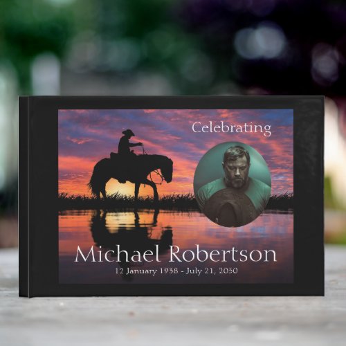 Sunset Cowboy on Horse Celebration of Life Guest Book