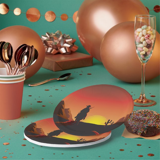 Sunset Cowboy Paper Plates (Creator Uploaded)