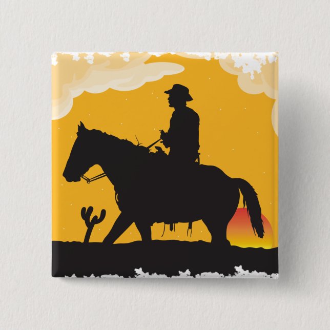 Sunset Cowboy Pinback Button (Front)