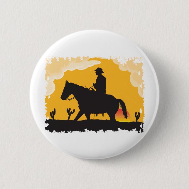 Sunset Cowboy Pinback Button (Front)