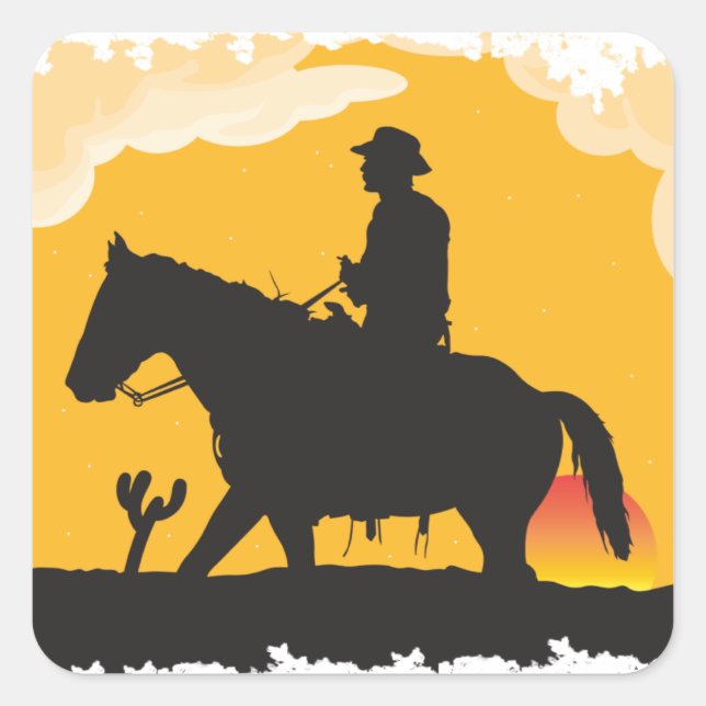 Sunset Cowboy Square Sticker (Front)