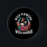 Sunset Cowgirl Riding Horse Wild Flowers - Wild Ho Button<br><div class="desc">Sunset Cowgirl Riding Horse Wild Flowers - Wild Horses</div>