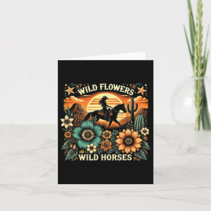 Sunset Cowgirl Riding Horse Wild Flowers - Wild Ho Card