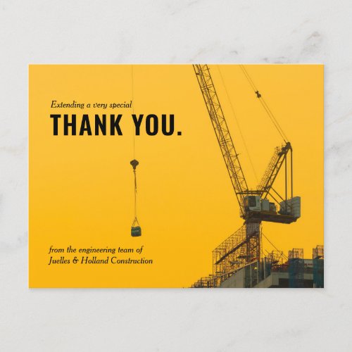 Sunset Crane Construction  Minimal Thank You Postcard