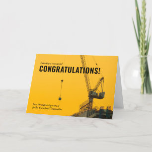 Sunset Crane Construction Themed Minimal Congrats Letterpress Thank You Card