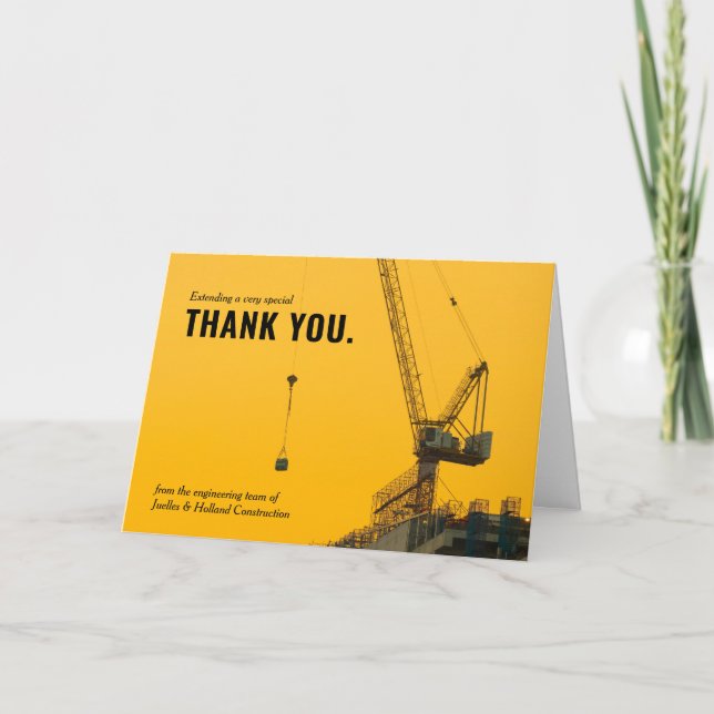 Sunset Crane Construction Themed Thank You Card (Front)