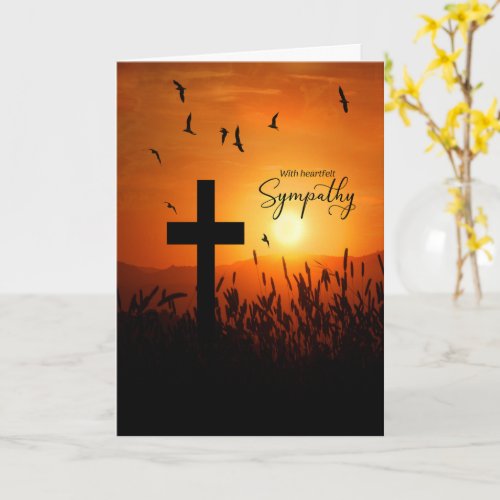 Sunset Cross and Silhouette Christian Sympathy Card