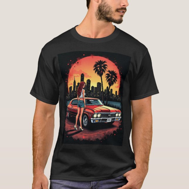 Sunset Cruise Siren: Classic Ride & City Lights T-Shirt (Front)