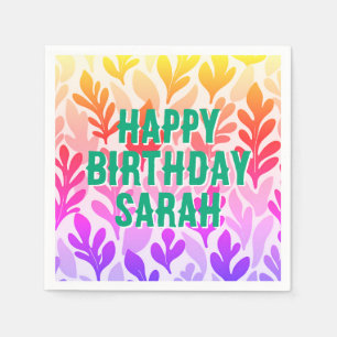 sunset custom leaf ombre Happy Birthday Napkins