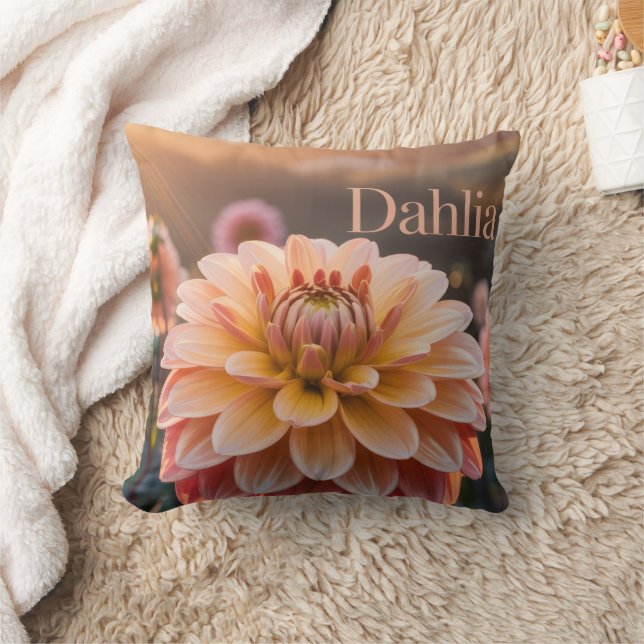 Sunset Dahlia Garden Throw Pillow (Blanket)