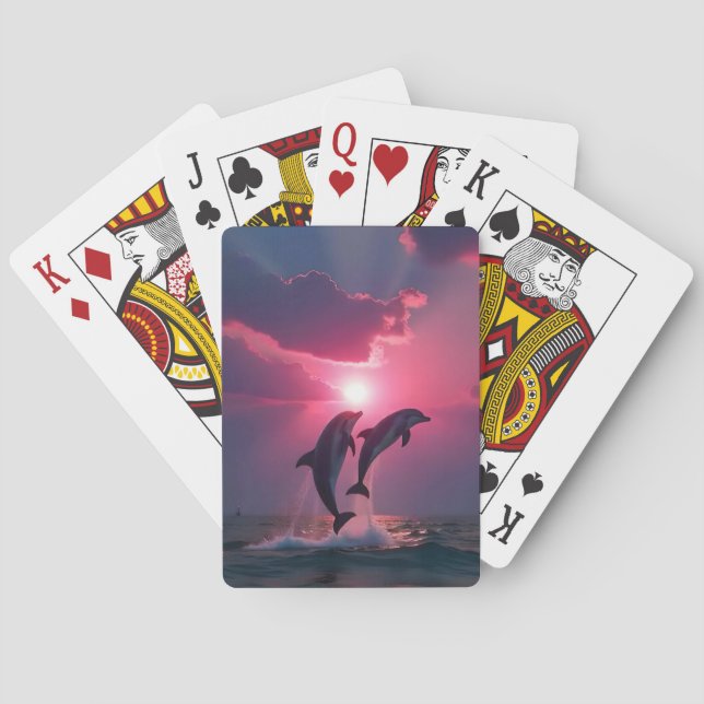 Sunset Dance: Dolphins in Harmony Poker Cards (Back)