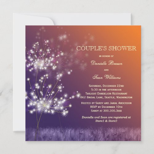 Sunset Dandelion Modern Wedding Couples Shower Invitations