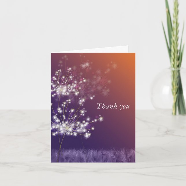 Sunset Dandelions Wedding Thank You Card (Front)