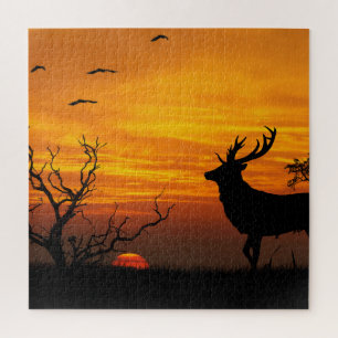 Sunset Deer Silhouette Jigsaw Puzzle