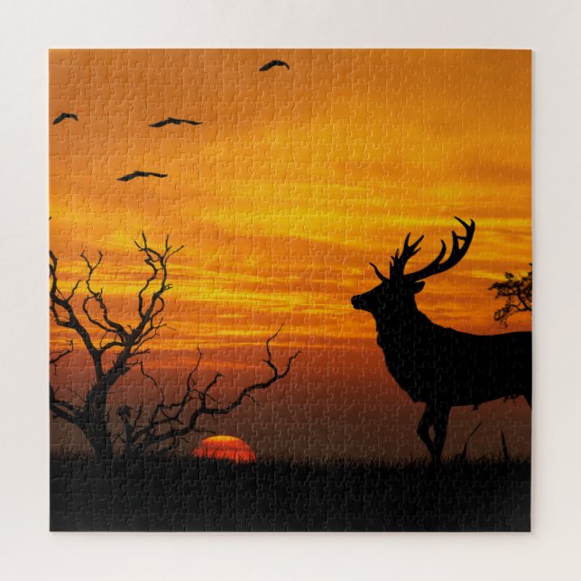 Sunset Deer Silhouette Jigsaw Puzzle (Vertical)