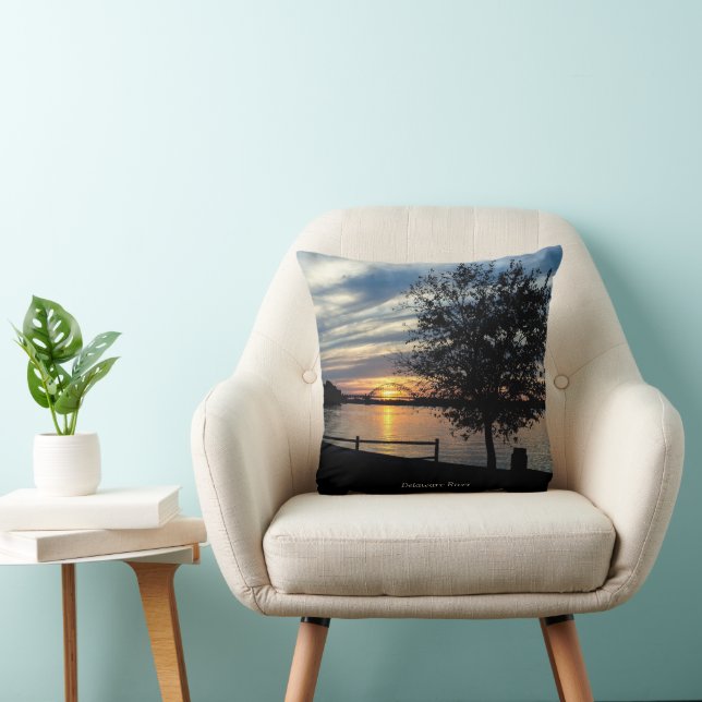 Sunset, Delaware River, Throw Pillow (Chair)