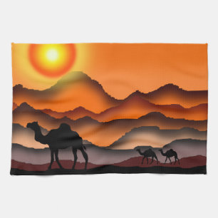 Sunset Desert Camel Kitchen Towel