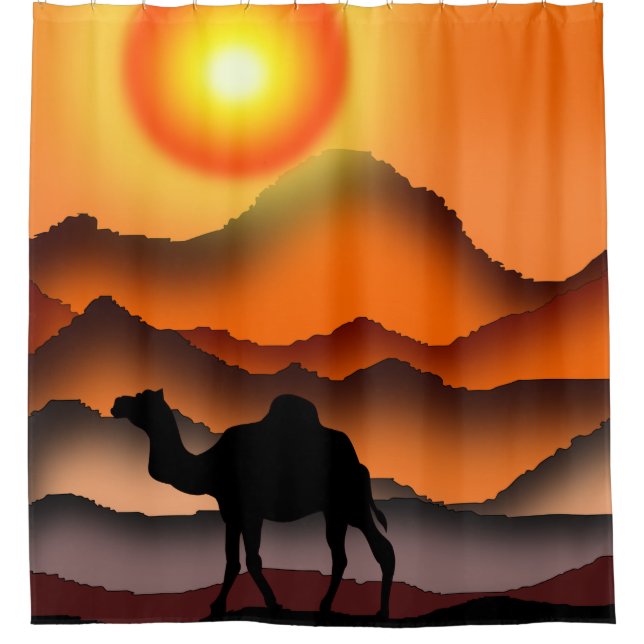 Sunset Desert Camel Shower Curtain (Front)