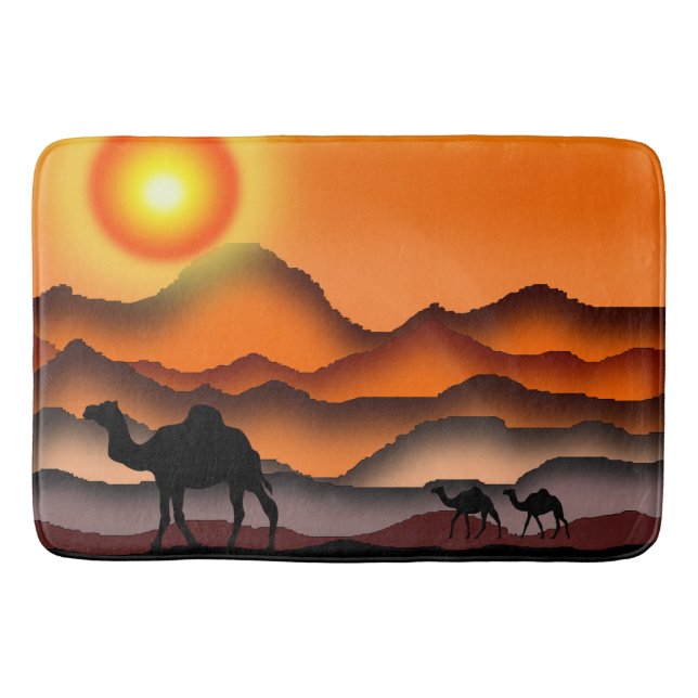 Sunset Desert Camels Bath Mat (Front)