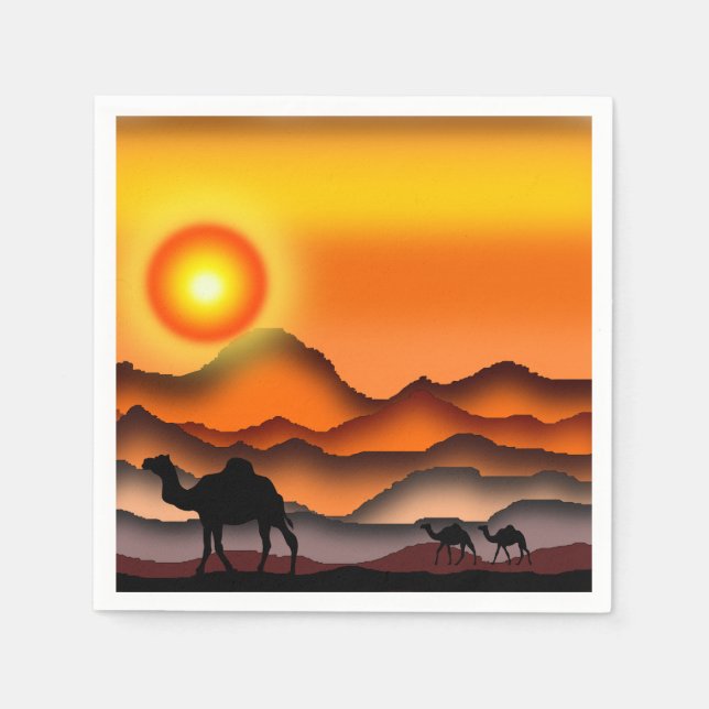 Sunset Desert Camels Napkins (Front)