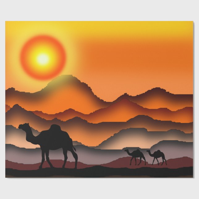 Sunset Desert Camels Wrapping Paper (Flat)