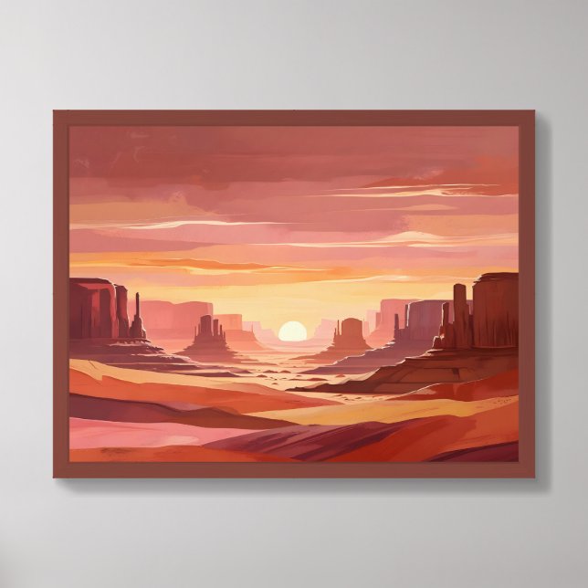Sunset Desert Canyon Wall Art Print – Warm Red Roc (Framed Front)