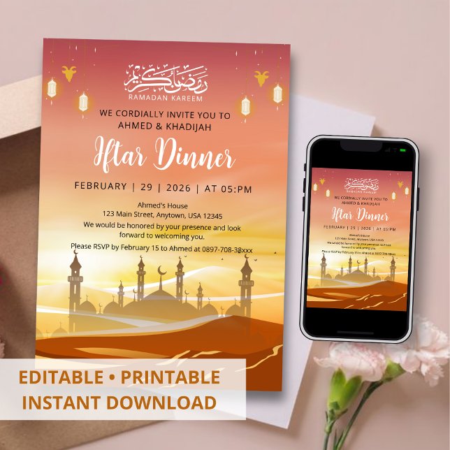 Sunset Desert Ramadan Iftar Dinner Invitation (Creator Uploaded)