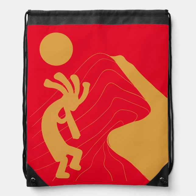 Sunset Desert Sunset Kokopelli Drawstring Bag (Front)