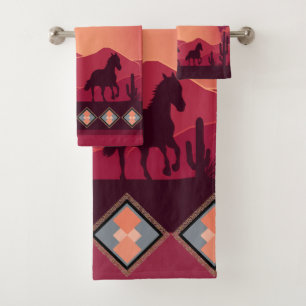Sunset Desert Wild Running Horses Bath Towel Set