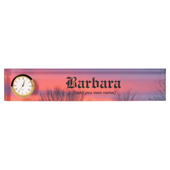 Sunset Desk Nameplate with Clock (Front)