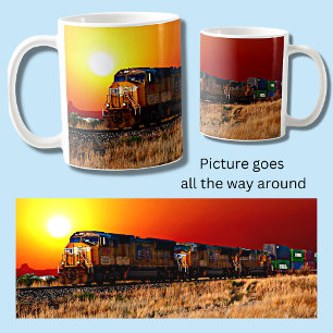 Sunset Diesel Locomotive Freight Train  Coffee Mug