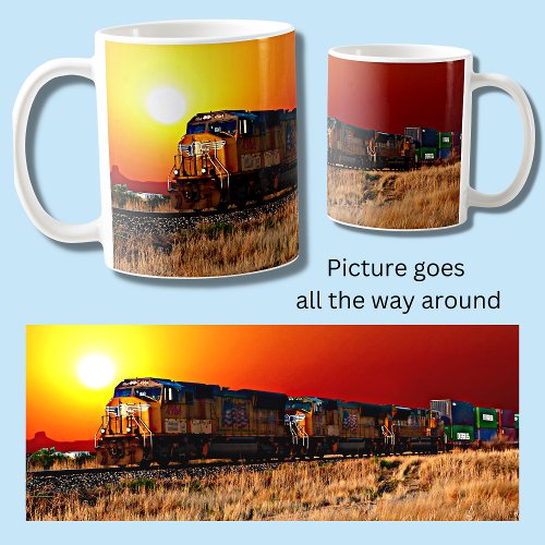 Sunset Diesel Locomotive Freight Train  Coffee Mug