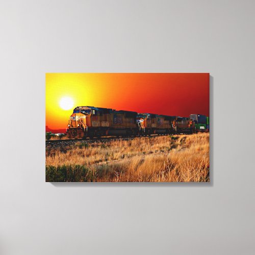 Sunset Diesel Locomotive Train 24x16 Large Canvas Print