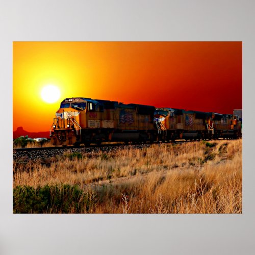 Sunset Diesel Locomotive Train 32x24  Poster