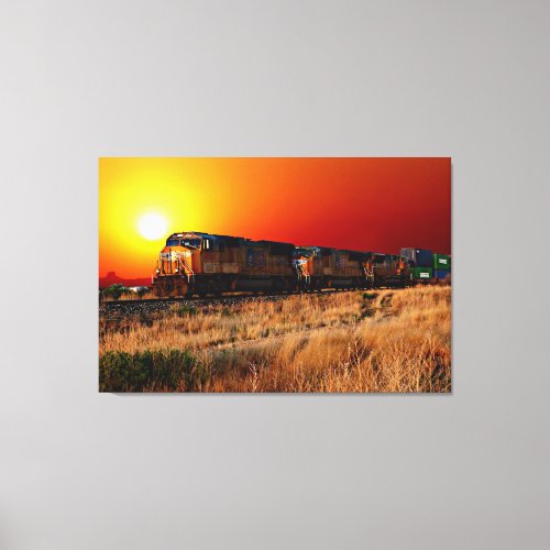 Sunset Diesel Locomotive Train 48x32 Large Canvas Print