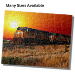 Sunset Diesel Locomotive Train  Jigsaw Puzzle<br><div class="desc">UP Freight Train at Sunset -  any Diesel Train Enthusiast will love this design. - - See my store for more great train gifts.</div>
