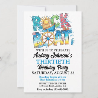 Sunset Dinner Cruise Rock The Boat Birthday Invitation