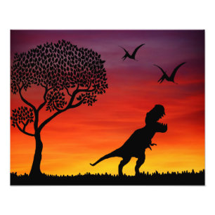 Sunset Dinosaur Scene Photo Print