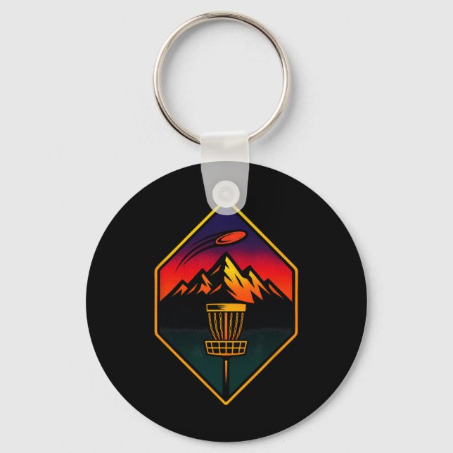 Sunset Disc Golf - Mountains Sket Trees  Keychain (Front)