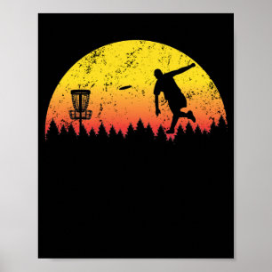Sunset Disc Golf Tree Basket Fly Throwing Poster