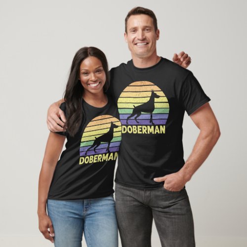 Sunset Doberman Typography Black T_Shirt