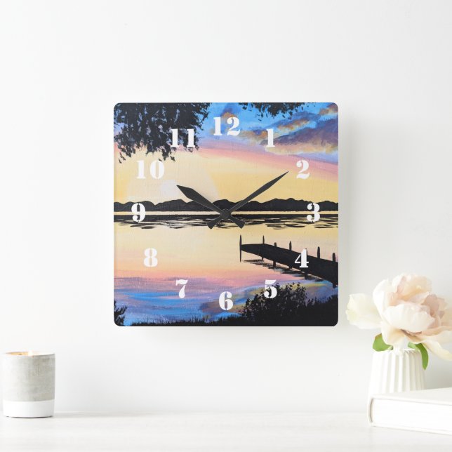 Sunset Dock Square Wall Clock (Home)