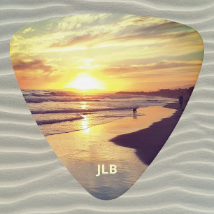 Sunset Dog in Surf at Beach Guitar Pick