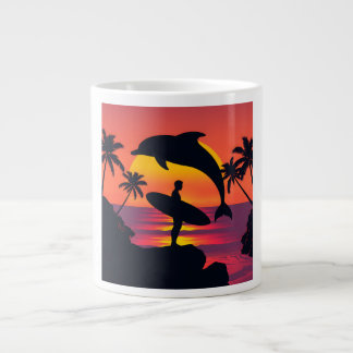 Sunset Dolphin and Surfer Tropical Beach Coffee Mu Giant Coffee Mug